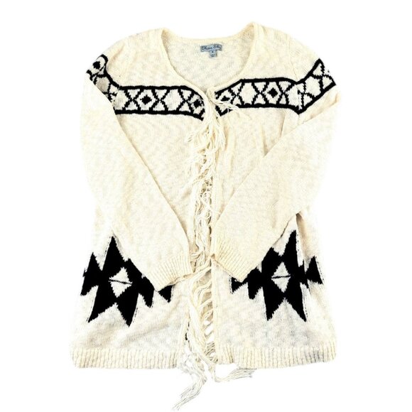Womens XL Olivia & Sky Fringe Aztec Boho Open Front Cardigan- Cream Long Sleeve - Picture 5 of 12